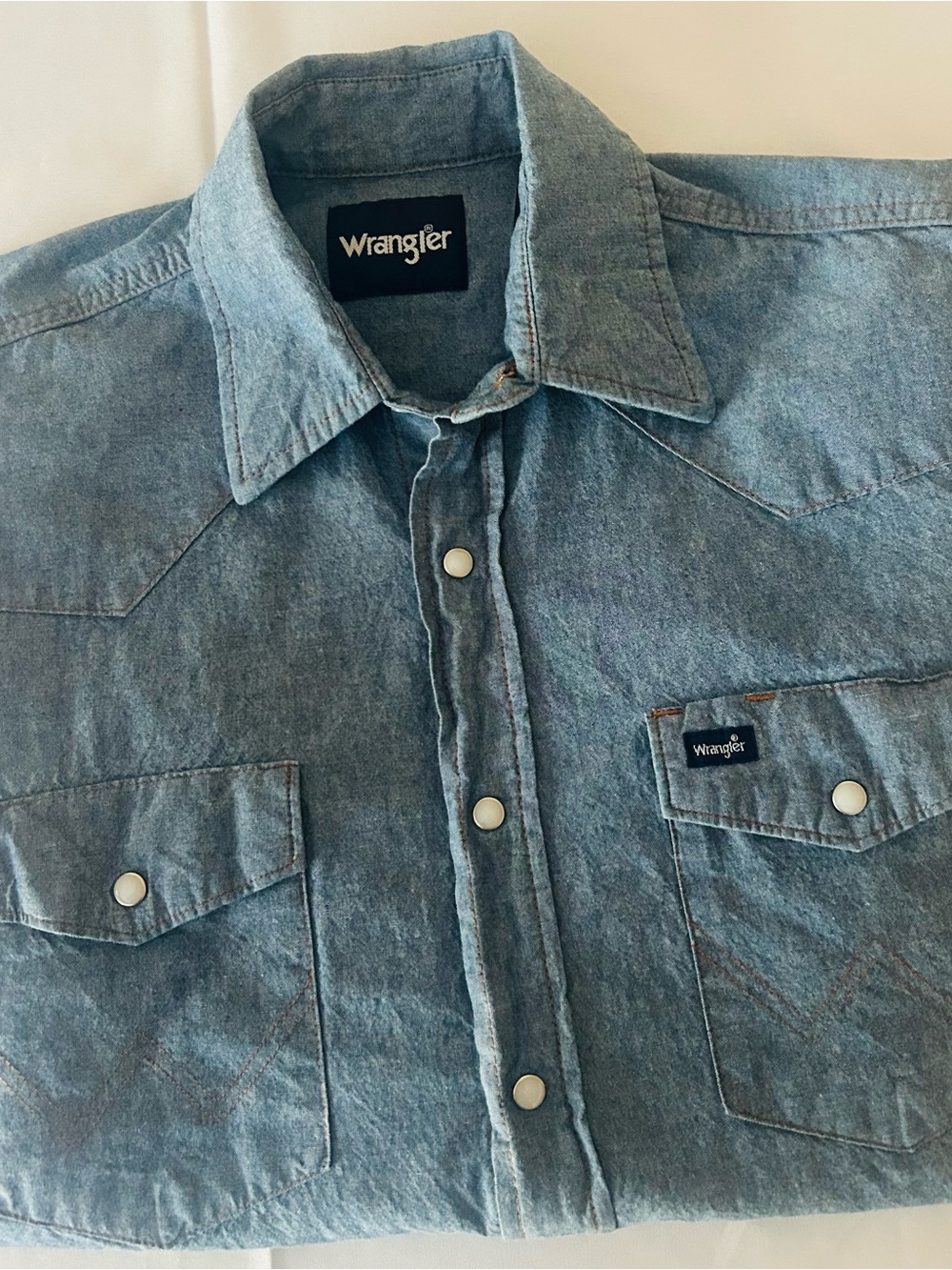 Wrangler Light Blue Denim Pearl Snap Western Long Sleeve Shirt